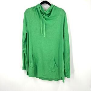 Fresh Produce Green Cowl Neck Pullover Tunic Hoodie Drawstring Women's Medium